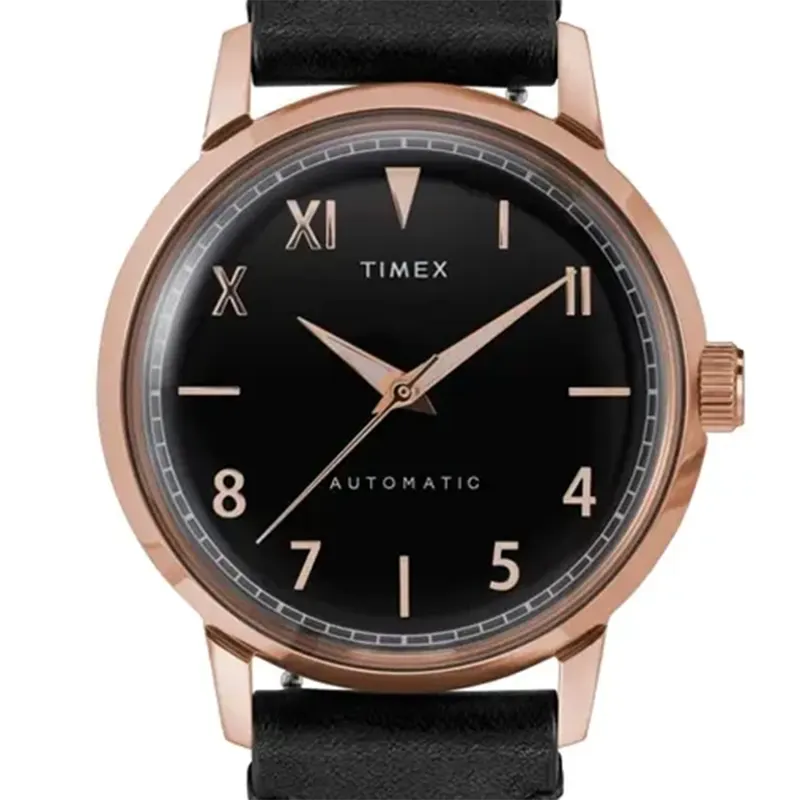 Timex Marlin Automatic Black Dial Leather Men's Watch- TW2U83300